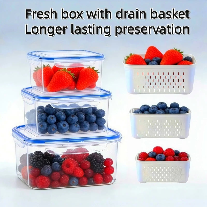6pcs/set Large Capacity Fruit Storage Containers for Fridge with Removable Colander, Keep Berries and Fruit Fresh Longer
