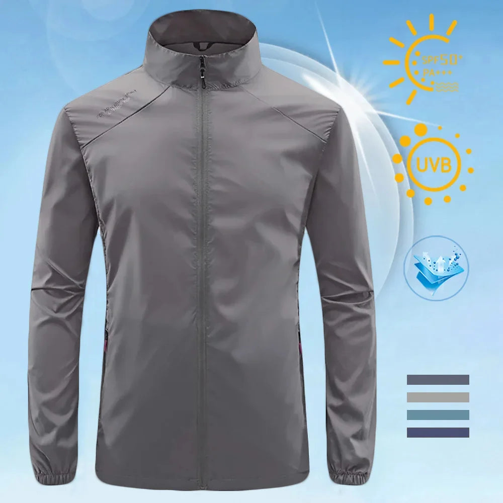 Summer New Men's Sun Protection Skin Coat Lightweight Breathable Ice Silk Stand Collar Sunscreen Jacket Outdoor Camping  Jakcet