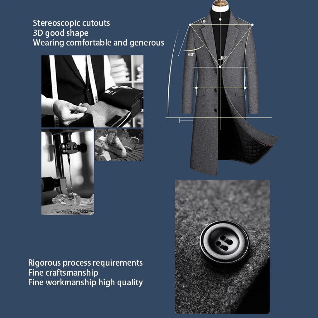 Wool Trench Coat Thickened Cashmere Coats Overcoat Male Clothes Gray