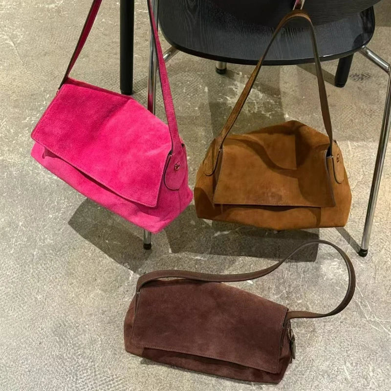 Luxury Genuine Leather Women's Shoulder Bag Large Capacity Flap Underarm Bag Simple Solid Color Soft Leather Brand Handbag