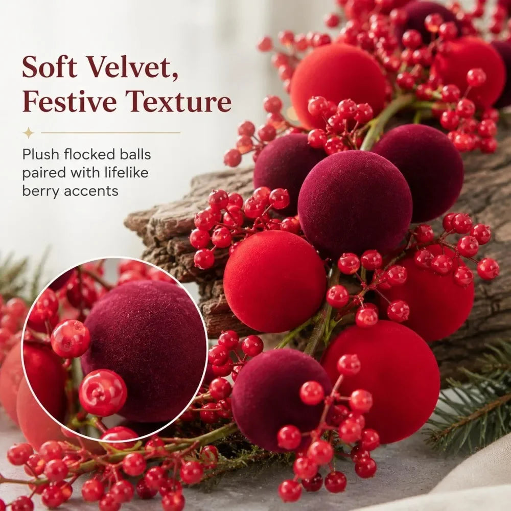 Burgundy Ball Garland with Red Berries Xmas Decor for Christmas Decorations Tree Wreath Holiday Party Home New Year 2026 Decor