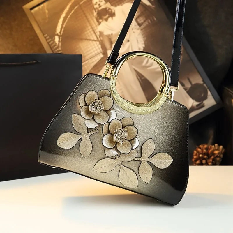 Light Luxury and Versatile Bag, 2026 New Fashion Patent Leather Flower-Patterned Elegant Women's Handbag