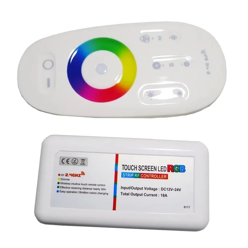 Contrôleur LED sans fil 2,4 GHz 12 V 24 V 18 A, contrôleur RGB RGBW avec panneau tactile mural et télécommande, pour ruban LED /ampoule /spot encastré RGB