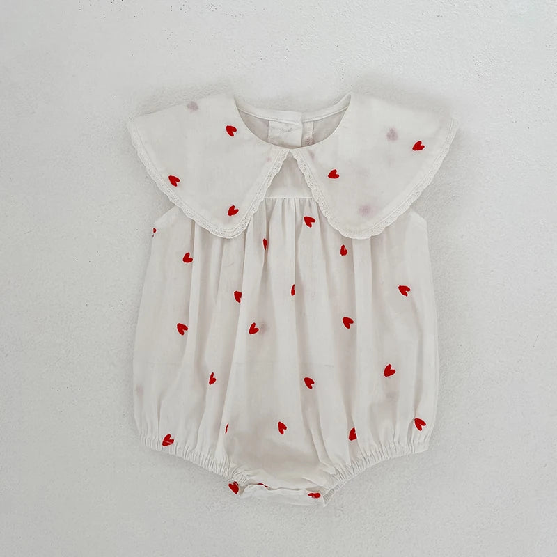 2026 New Summer Newborn Infant Baby Girl Jumpsuit 0-24M Baby Girl Clothing Sleeveless Cotton Heart Print Baby Girl Rompers
