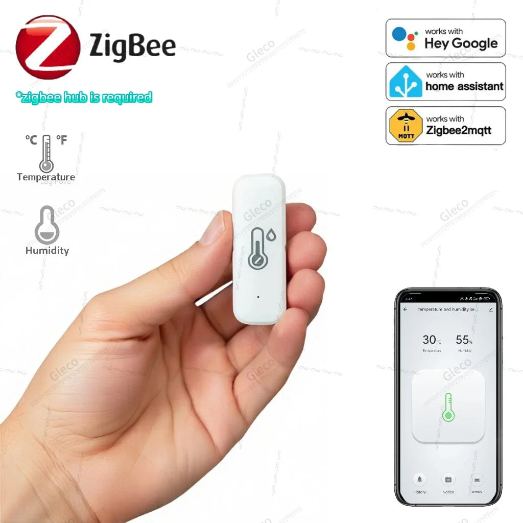 Zigbee Temperatur- und Feuchtigkeitssensor Smart Home Hygrometer Thermometer kompatibel mit Tuya Smart Life Alexa Google Assistant Z2M