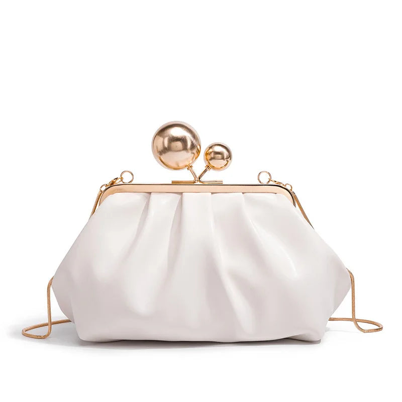 Shell Pleated Little Golden Ball Decorate Clip Bag For Women Luxury Designer Handbag Purse New Fashion Chain Shoulder Crossbody