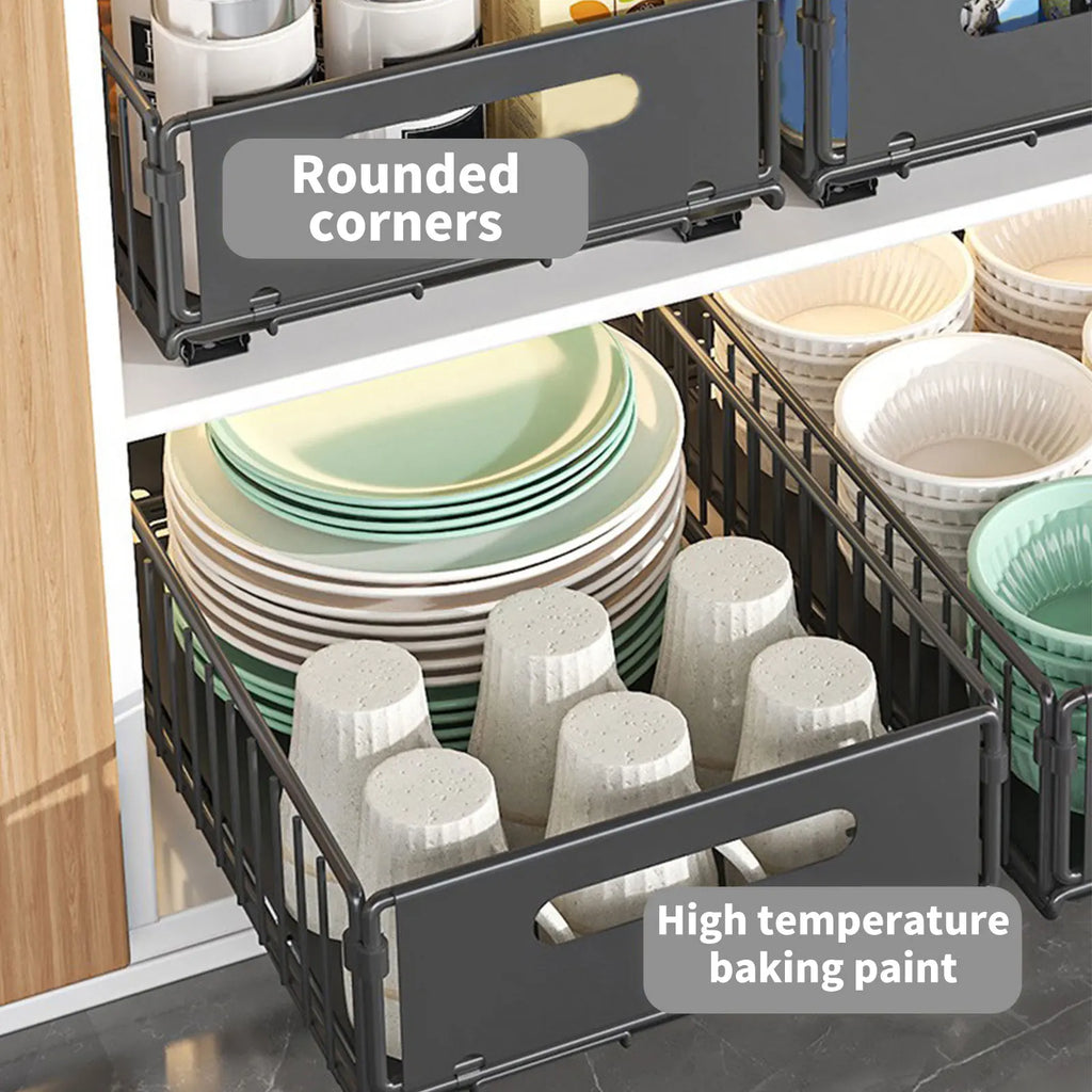 2-Layer Pull-Out Storage Rack, Multifunctional Sliding Kitchen Storage Rack, Drawer Organizer for Kitchen and Bathroom, Essential Drawer Cookware Storage