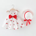 Sommerkleid für Baby-Mädchen aus Baumwolle mit Schleife, Kirsch-Polka-Dots und Trägern, niedliches, lässiges Strandkleid, Baby-Mädchen-Kleidung