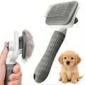 Cepillo de peluquería para mascotas con eliminación del pelo con un solo clic, peine masajeador de púas curvadas para perros y gatos