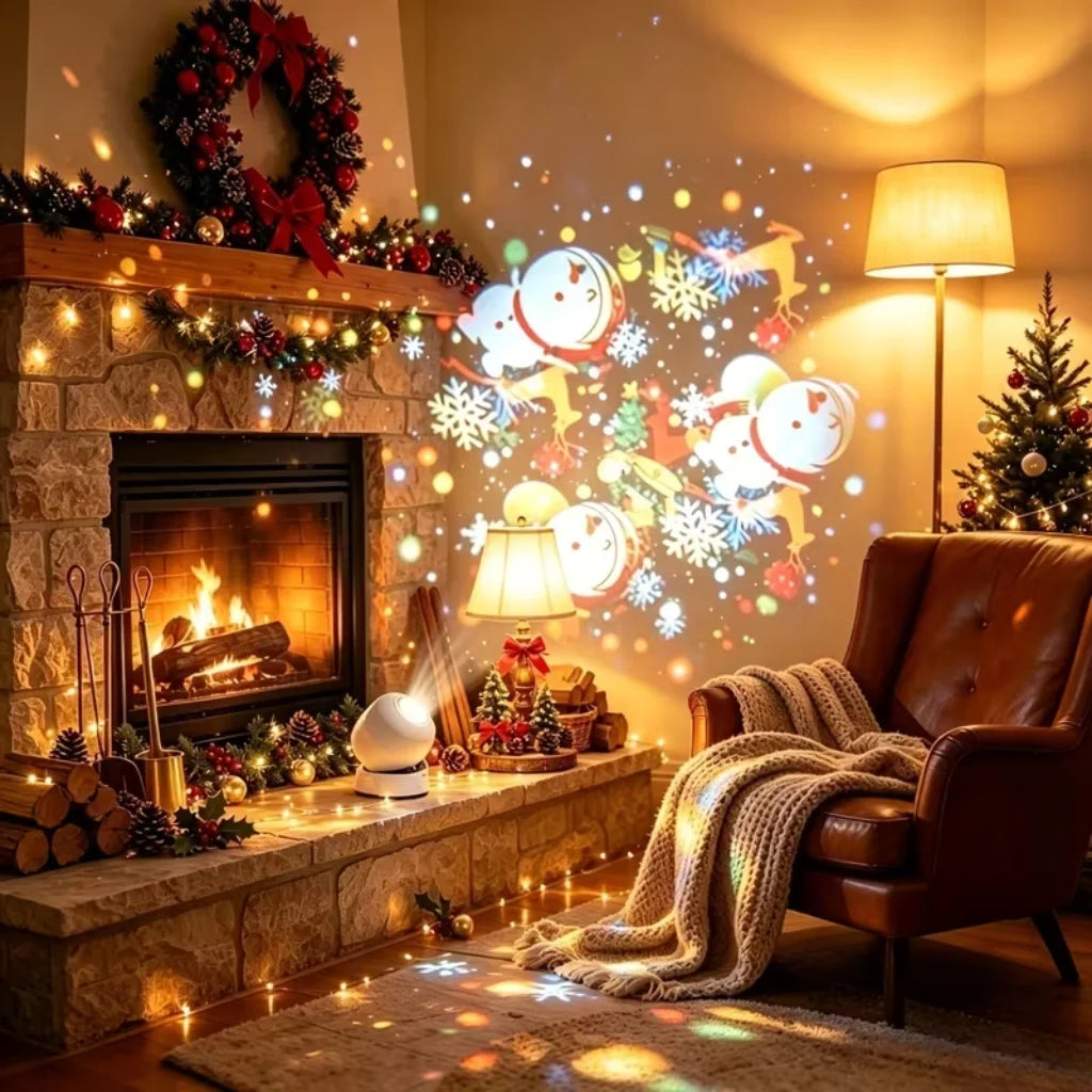 360° drehbares Weihnachtsflocken-Projektorlicht, USB-wiederaufladbar, dynamische Projektion für Schlafzimmer, Weihnachtsfeiern und Weihnachtsdekoration