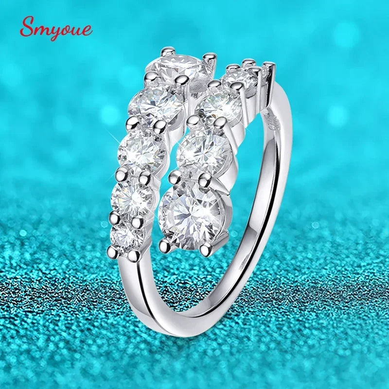 Anillo de mujer Smyoue de 10 piedras de moissanita, brillante y sin defectos, alianza de boda de diamante creado en laboratorio, joyería de plata de ley S925