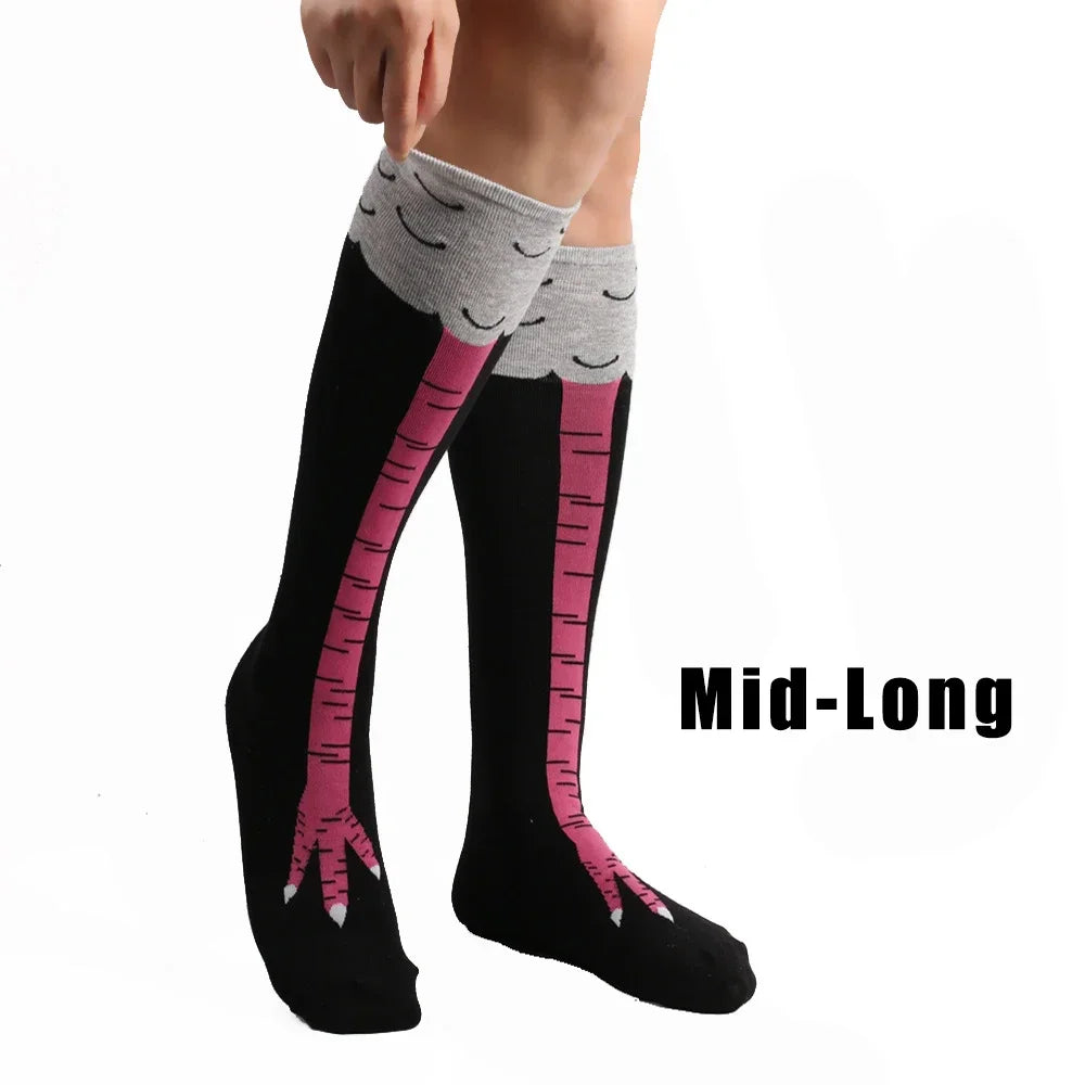 Calcetines de pollo divertidos para hombre, estampado 3D de dibujos animados para cosplay, muy elásticos, hasta el muslo, de algodón, finos y a la moda, con puntera fina.
