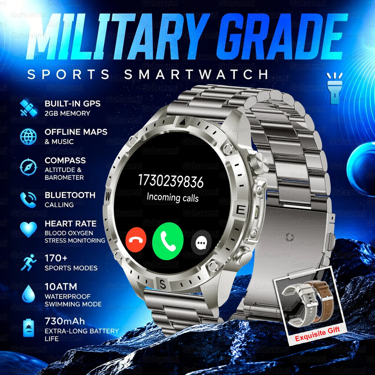 GPS Outdoor Smartwatch with Compass and Offline Map Feature