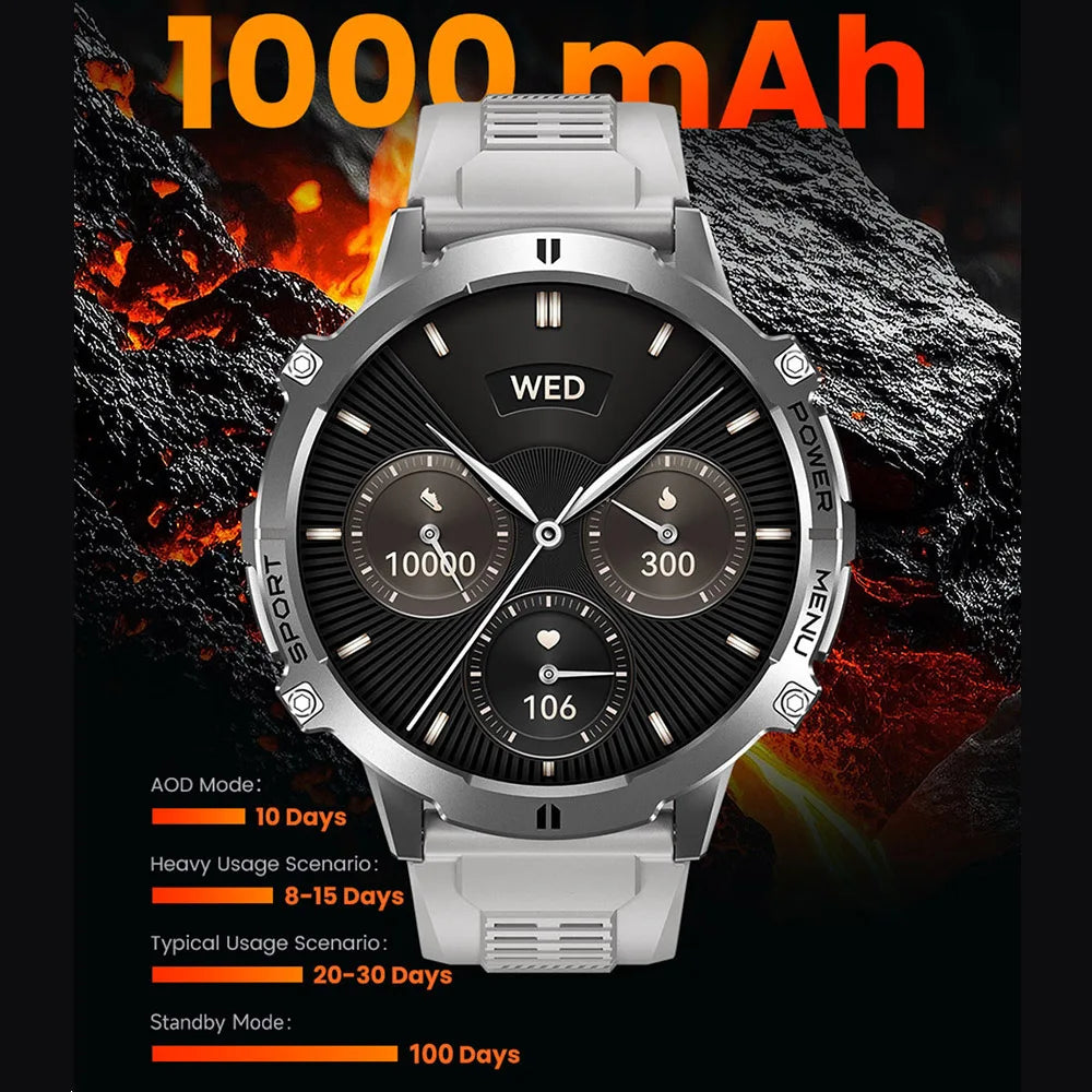 Mens Military T REX 3 Smartwatch 1.73" AMOLED Compass BT Call 1ATM Waterproof Wrist Sport Smart Watches for Man IOS Android 2026