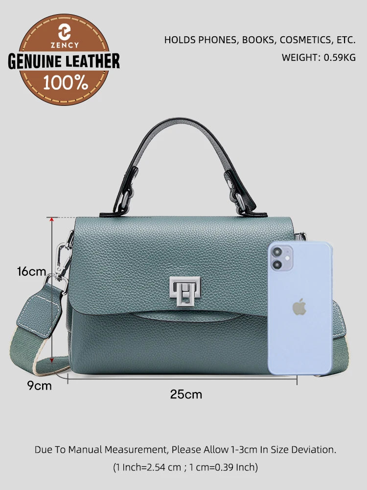 Zency Women's Genuine Leather Top-Handle Bag Simple Fashion Envelope Luxury Brand Shoulder Handbag Small Crossbody for Female