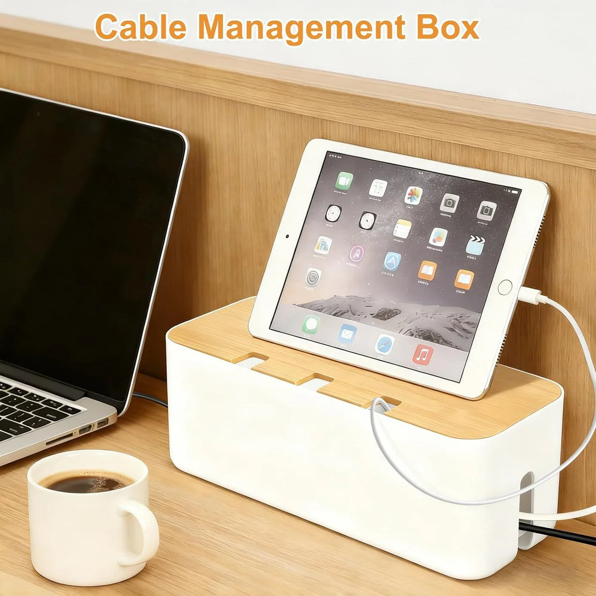 Cable Organizer Box with Bamboo Lid