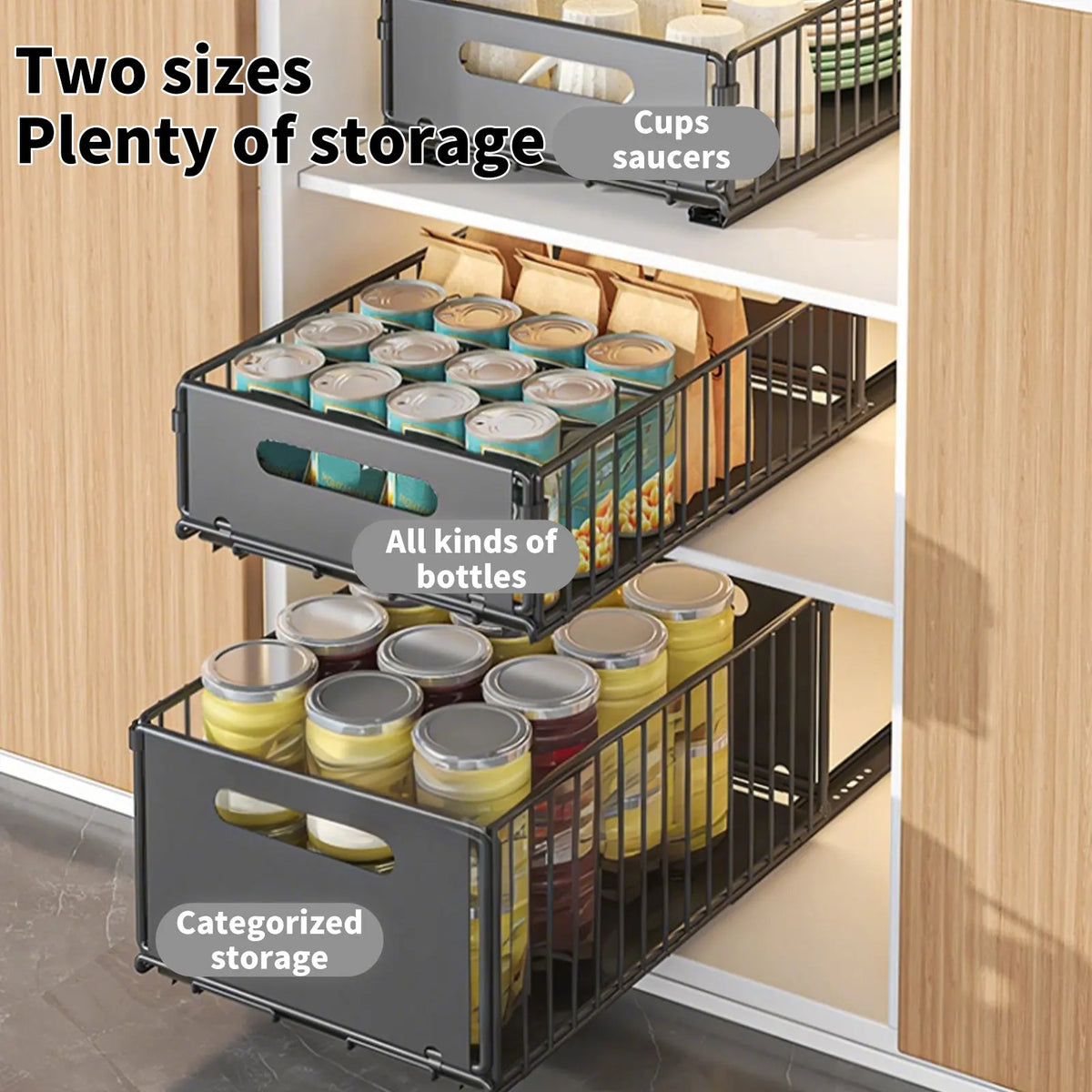 2-Layer Pull-Out Storage Rack, Multifunctional Sliding Kitchen Storage Rack, Drawer Organizer for Kitchen and Bathroom, Essential Drawer Cookware Storage