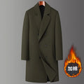 2024 Winter New Men's Medium to Long Woolen Coat with Thick Velvet and Warm Double Breasted Casual Coat