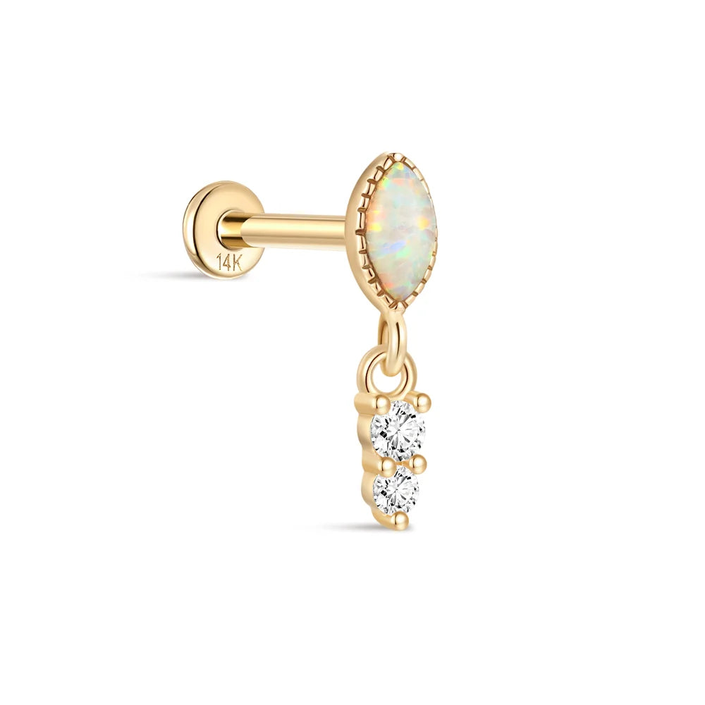 AIDE Real 14K Solid Gold Multiple Sizes Zircon Pendant Stud Earring Simple IND Piercing Ear Bone Ear Studs DIY Vintage Jewelry
