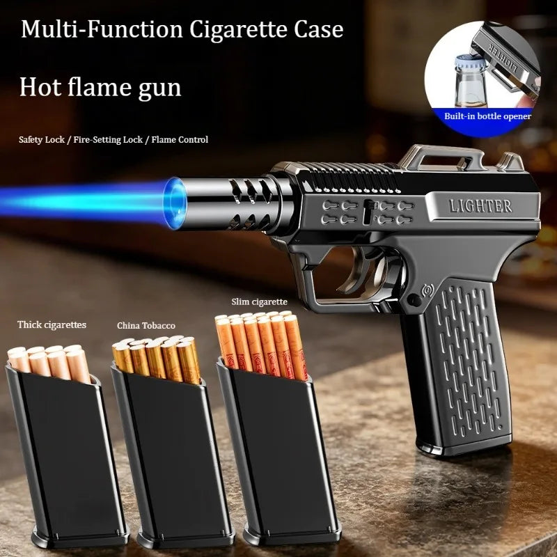 Nouveau briquet coupe-vent 3-en-1 intégré à un étui à cigarettes avec décapsuleur pour le stockage de cigarettes multi-formats