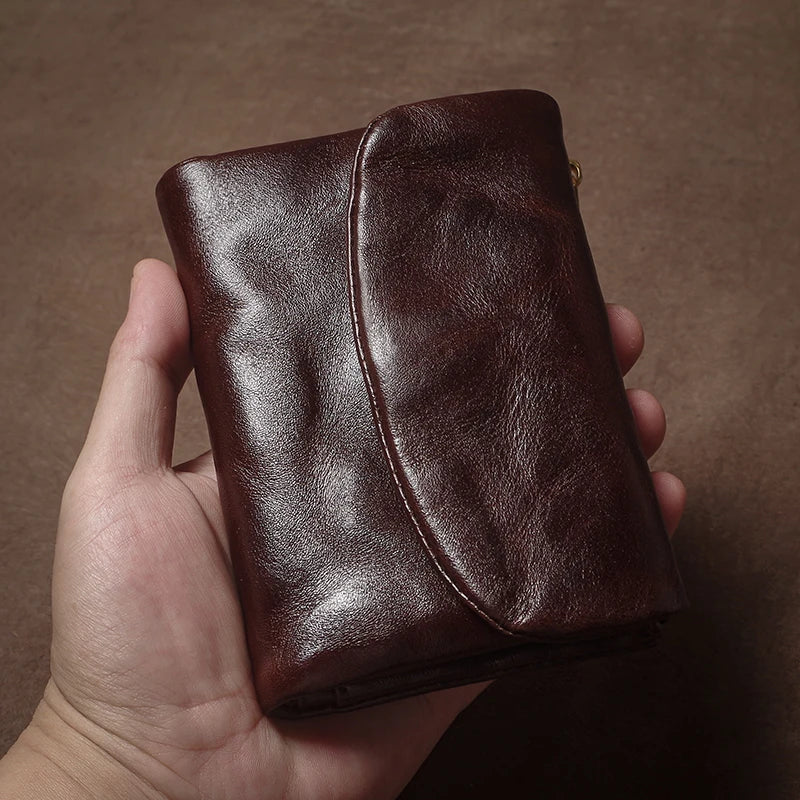 GURO Vintage Genuine Leather Trifold Wallet for Men Women Zipper Coin Purse Driver License ID Credit Card Luxury Cowhide Wallet