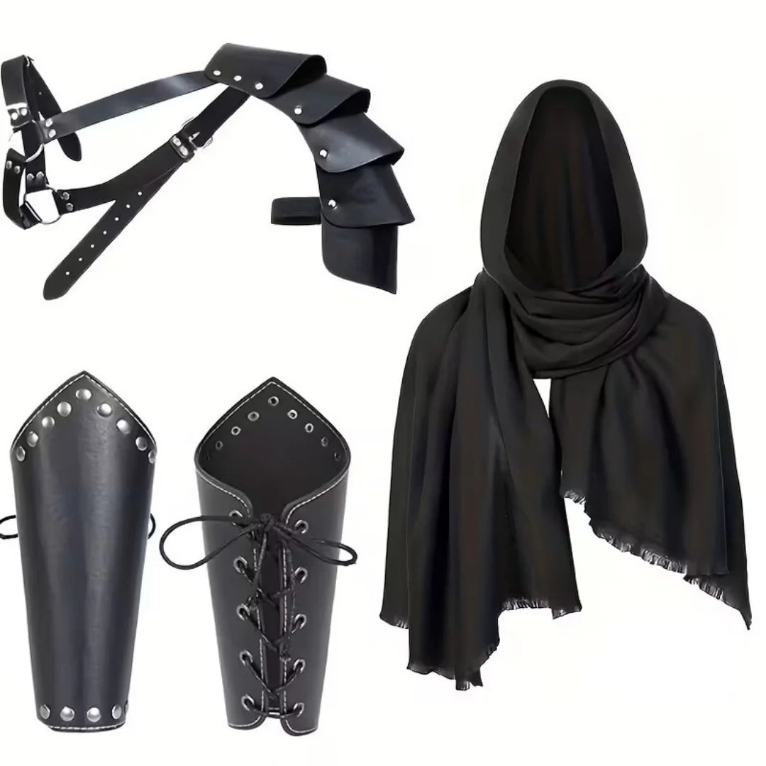 1/4 Stück Herren Vintage Mittelalterlicher Ritter Kapuzenumhang Schal Renaissance Gürtel Armschützer Halloween Cosplay Kostüm Zubehör Requisite