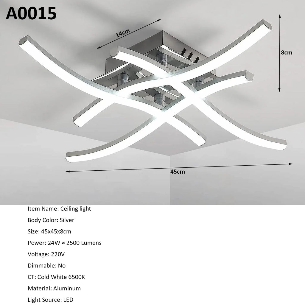 Plafonnier LED moderne, 4 luminaires intégrés au design élégant et incurvé, éclairage de plafond blanc froid 6500 K pour salon