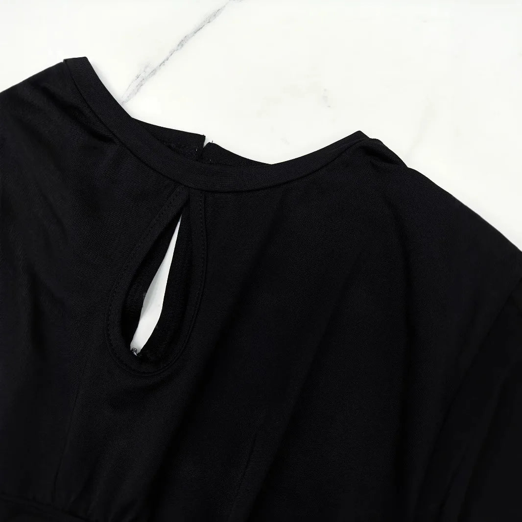 Abito lungo nero donna in poliestere con maniche lunghe — immagine 4