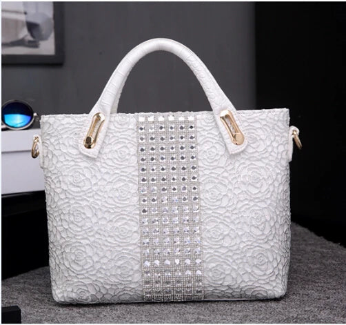 Luxury Fashion Diamonds Leather Women's Handbags Business Briefcase Lace New Female Shoulder Messenger Bags