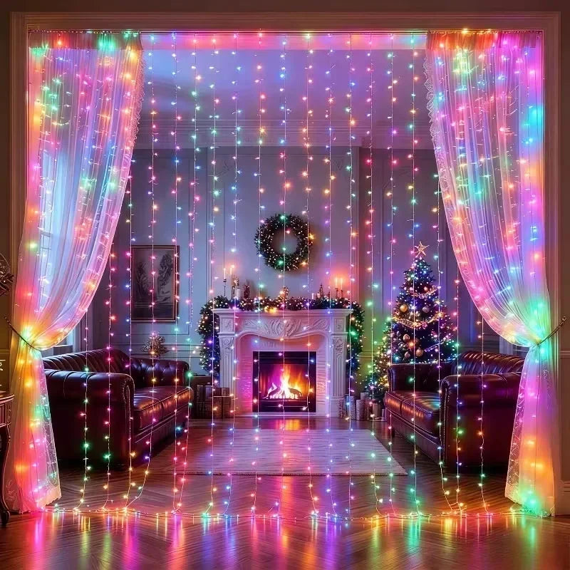 Christmas Lights LED Fairy String Curtain Lights 8 Mode Remote USB Festoon Christmas Decor For Home Holiday New Year Lamp