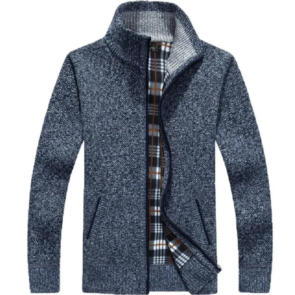 Winter New Men's Knitted Sweater Coat Long Sleeve Thick Cardigan Fleece Zipper Male Causal Solid Color Clothing Male Blouse