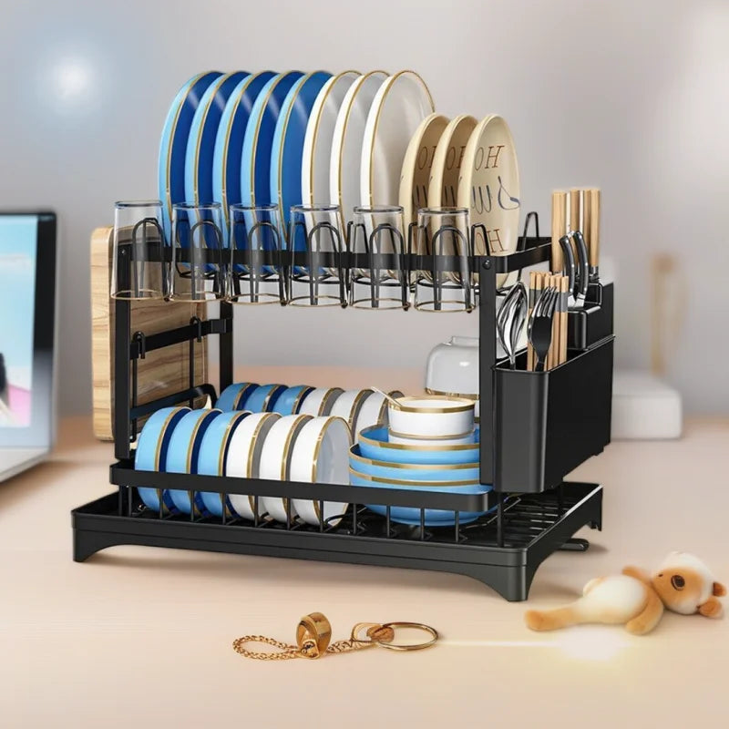 Escurridor de cocina, 1 unidad, escurridor de vajilla de dos niveles, organizador de cocina para palillos, vasos y tablas de cortar, La