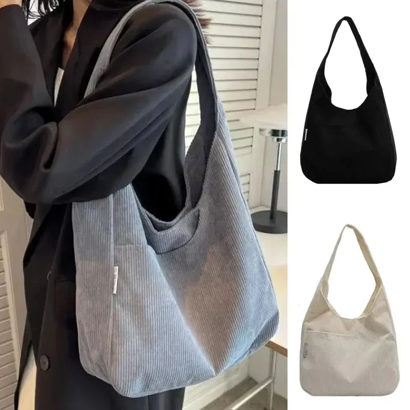 Canvas Shoulder Women's Tote Bag Corduroy Simple Casual Large Capacity Designer Handbags For Women Travel Solid Shopper Bag