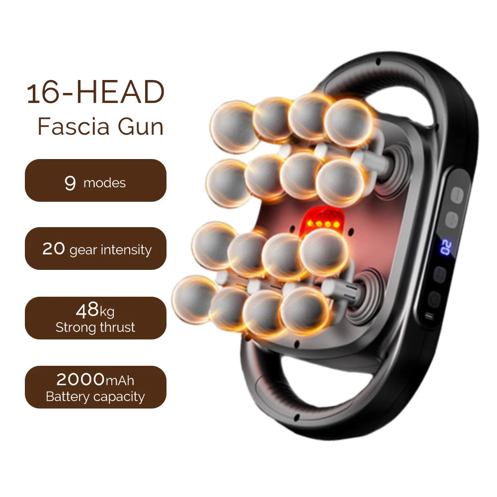 16 Massage Heads Massage Gun, Cordless Fascia Gun, High-Frequency Vibration Back and Waist Massager, Neck and Shoulder Massager

