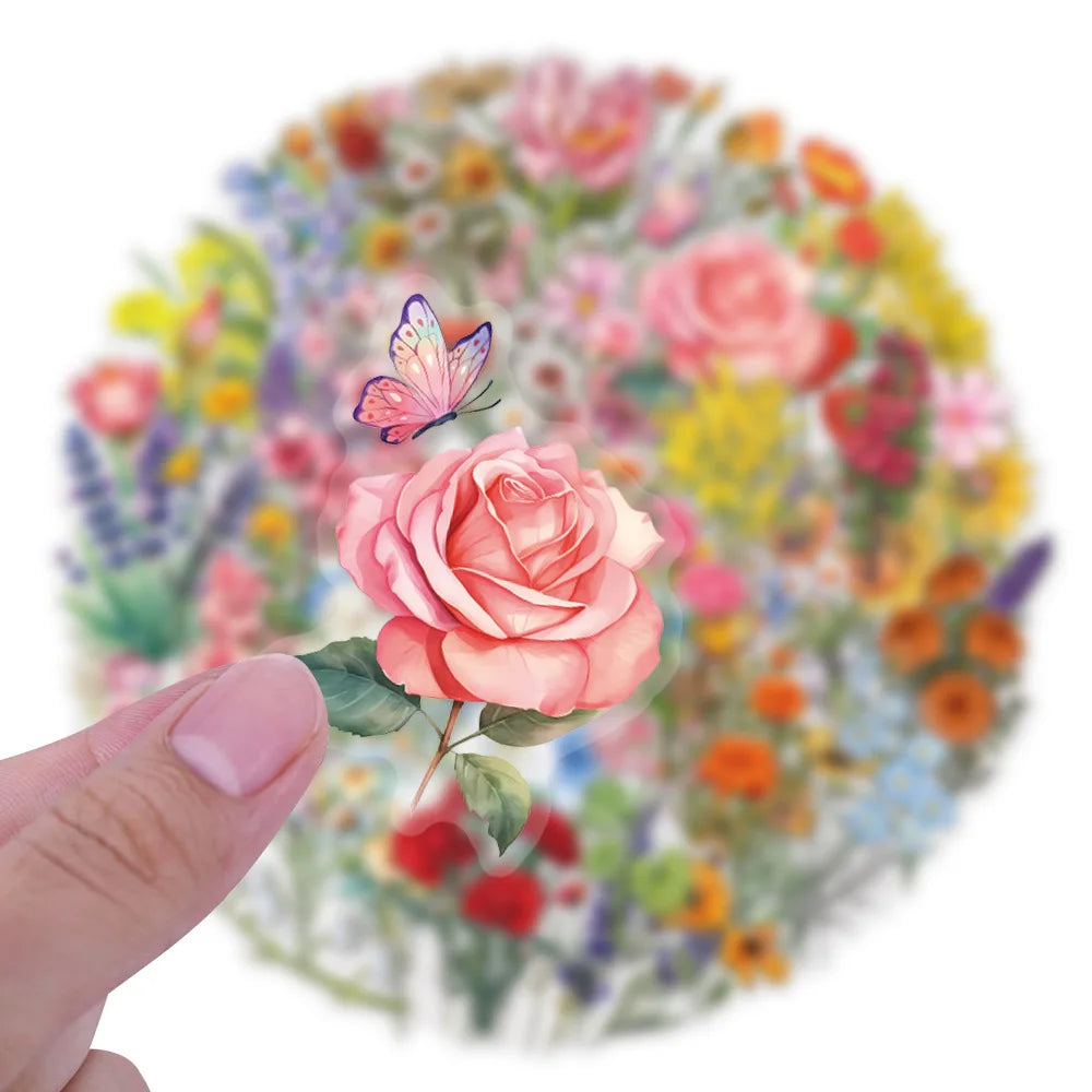 60 transparente Blumenaufkleber, Graffiti-Aufkleber, DIY-Tagebuch, Handyhülle, Scrapbook, ästhetische Aufkleber