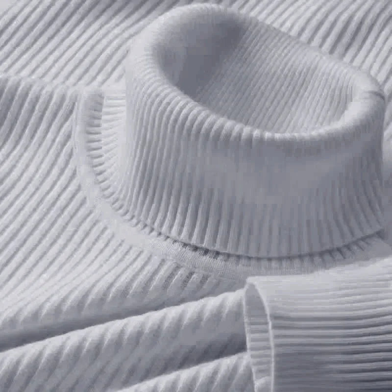 Autumn Winter Men's Striped Sweater Slim Fit High Elastic Knitted Pullover Turtleneck Warm Knitwear Male Casual Basic Sweaters