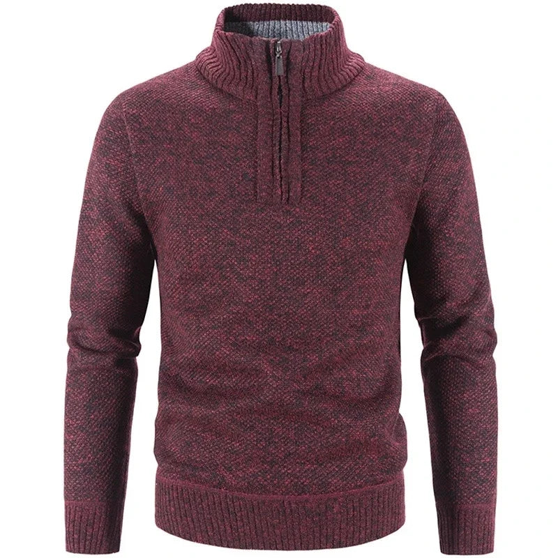 Winter Men's Fleece Thicker Half Zipper Sweater Stand Collar Warm Pullover Quality Slim Fit Knitted Sweaters Male Clothing