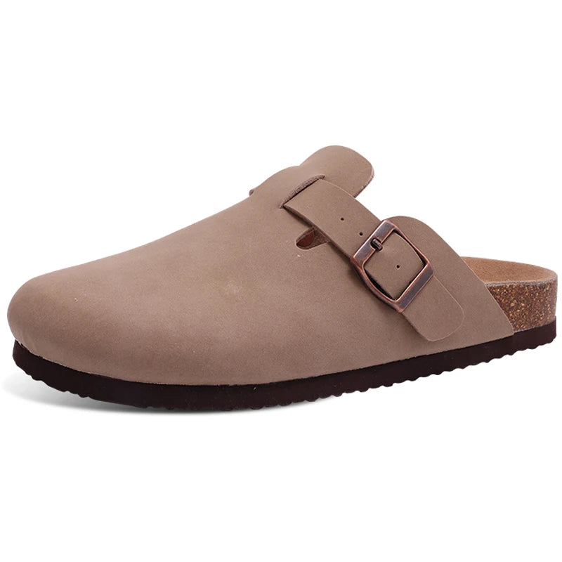 Asgard Women's Cork-Sole Clog Slippers, Fashionable Cow Suede Flat Mules with Adjustable Buckle, Men's Leather Potato Shoes, Beach Sandals