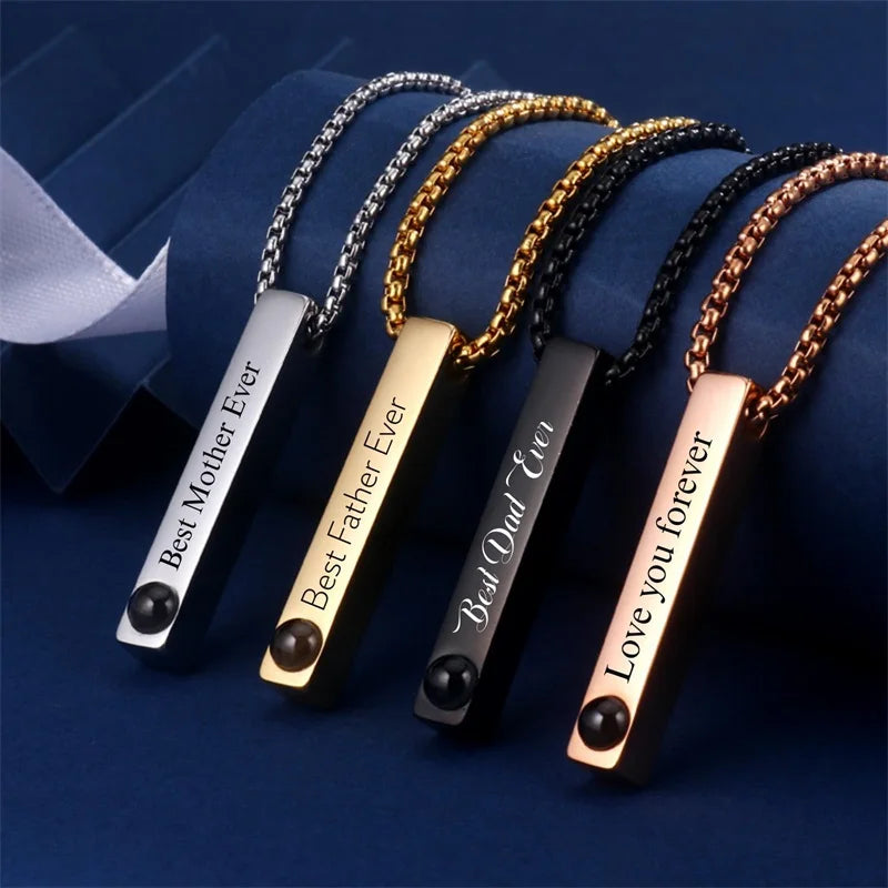 Custom Picture Name Necklace Personalized 3D Engraved Bar Photo Necklace Customized Name Memorial Jewelry Gift for Women Men