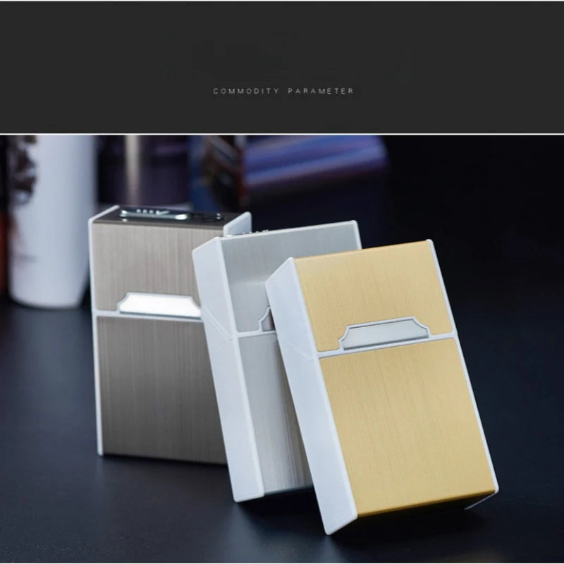 Pitillera para 20 cigarrillos con encendedor de hilo de tungsteno, carga USB, resistente al agua y a la humedad para exteriores, encendedor electrónico