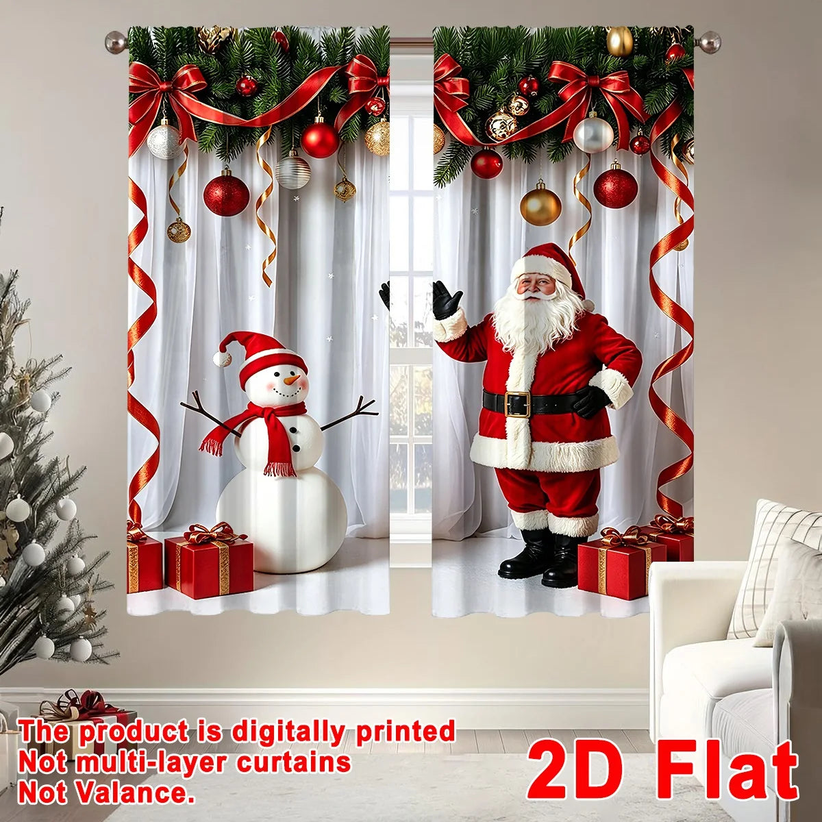 2pcs Festive Christmas Curtains Santa Claus Snowman Design Polyester Curtains 60*150cm Window Treatment for Home Decor Xmas Gift