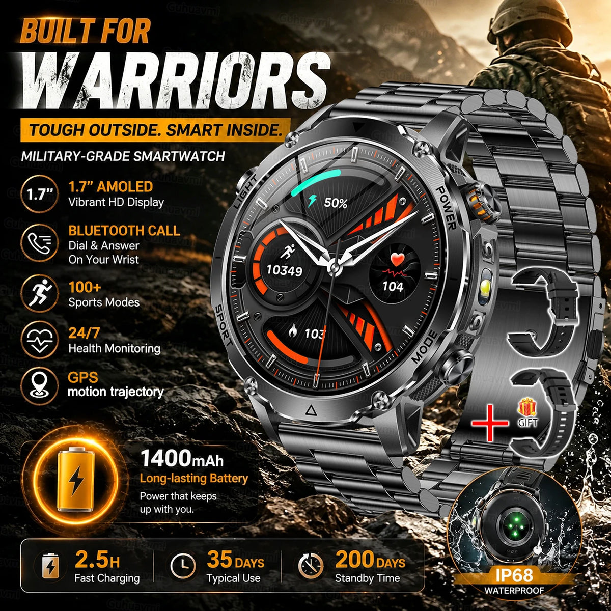 Rugged Outdoor Smartwatch with Bluetooth Calling
