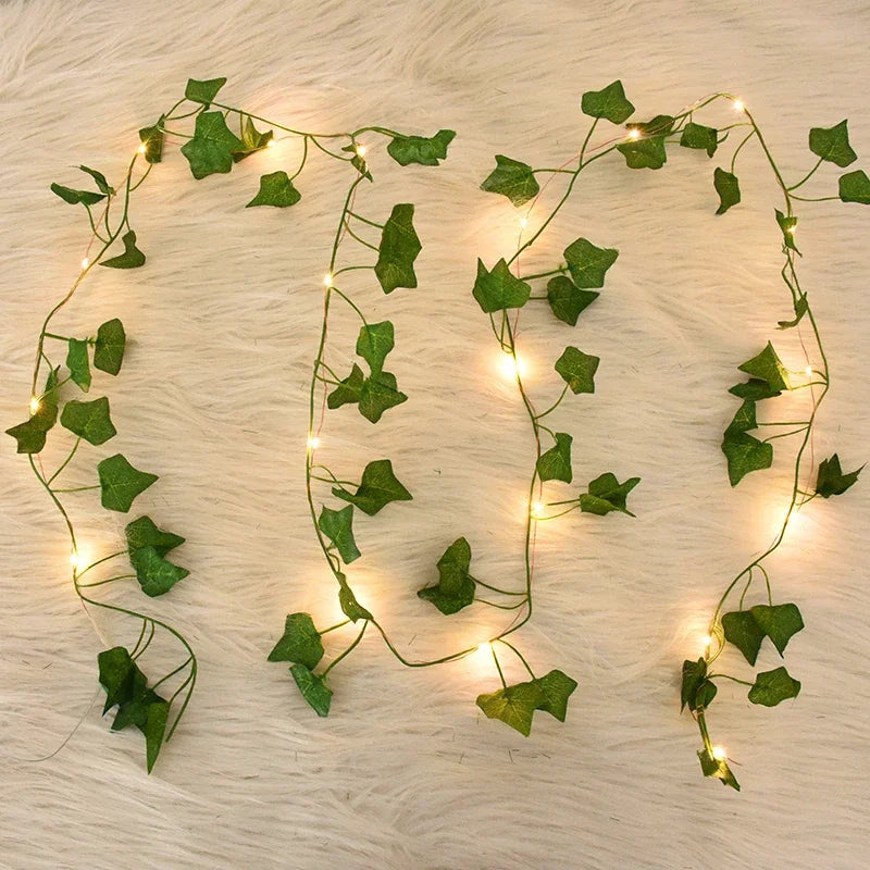 Guirlande lumineuse LED à feuilles de lierre pour décoration de maison, mariage, plantes artificielles suspendues, feuilles de vigne factices