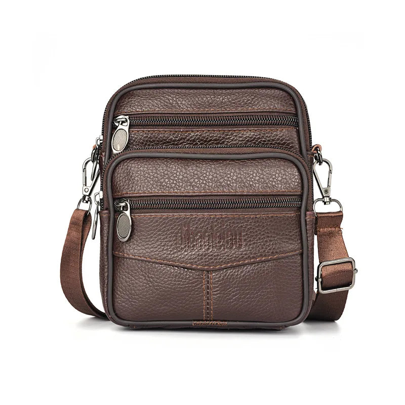 Men's New Genuine Leather Crossbody Bag Vertical Trendy Multifunctional Shoulder Bag Briefcase Casual Travel Messenger Bag