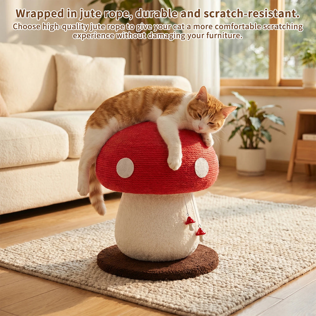 Griffoir pour chat en forme de champignon en corde de sisal, poteau d’escalade durable et jouet pour chats d’intérieur, poteau à griffer sans perte de fibres