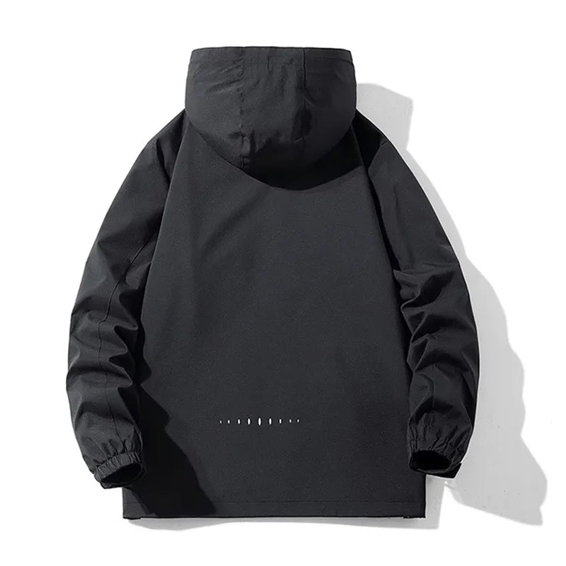 Spring Autumn Men's CasualJacket Hooded Zipper Windbreaker Coat Slim Fit Outdoor Climbing Hiking Waterproof Fashion Clothing
