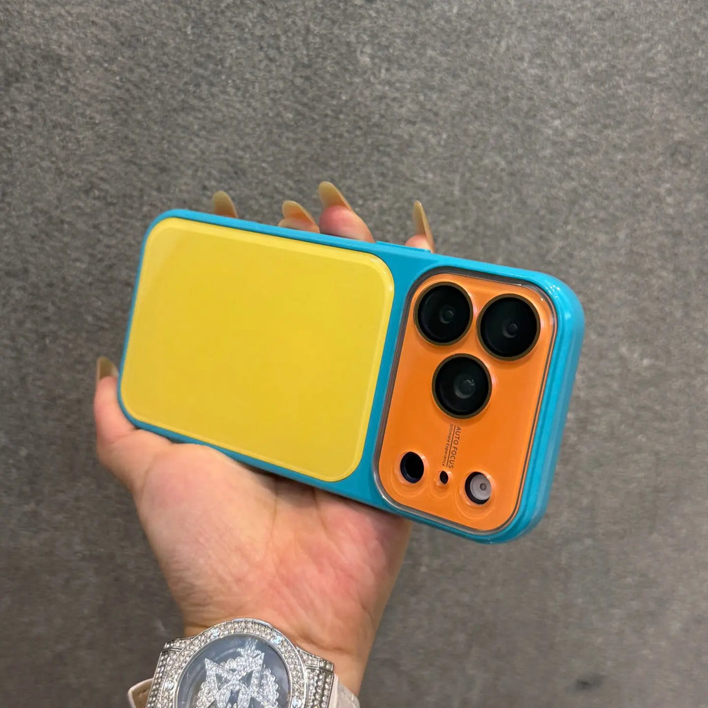 Luxury Double Color Contrast Large Window Case for iPhone 18 17 Pro Max 16 15 14 Camera Film Protector Acrylic Hard Cover