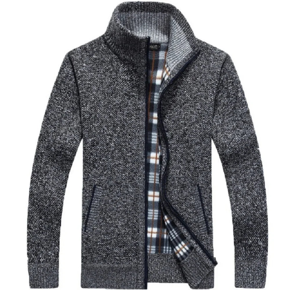 Winter New Men's Knitted Sweater Coat Long Sleeve Thick Cardigan Fleece Zipper Male Causal Solid Color Clothing Male Blouse