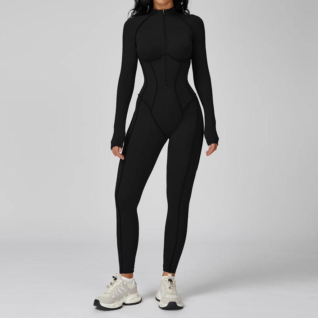 Tuta intera sportiva donna con maniche lunghe e zip