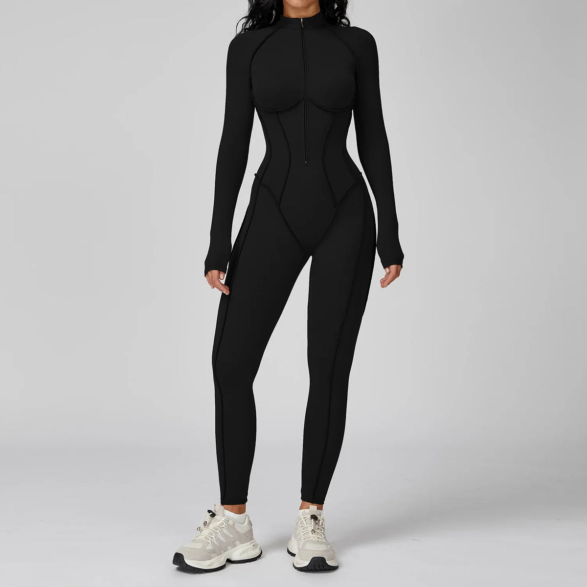 Tuta intera sportiva donna con maniche lunghe e zip